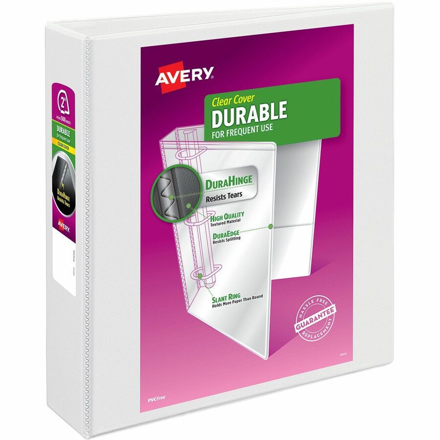 Avery®, Durable View Binder - EZD Rings - 2" Binder Capacity - Letter - 8 1/2" x 11" Sheet Size - 540 Sheet Capacity - 3 Ring - Fastener: D-Ring - Pocket: 4, Internal - Poly - White - Easy Insert Spine, Exposed Rivet, Gap-free Ring, Stacked Pocket...