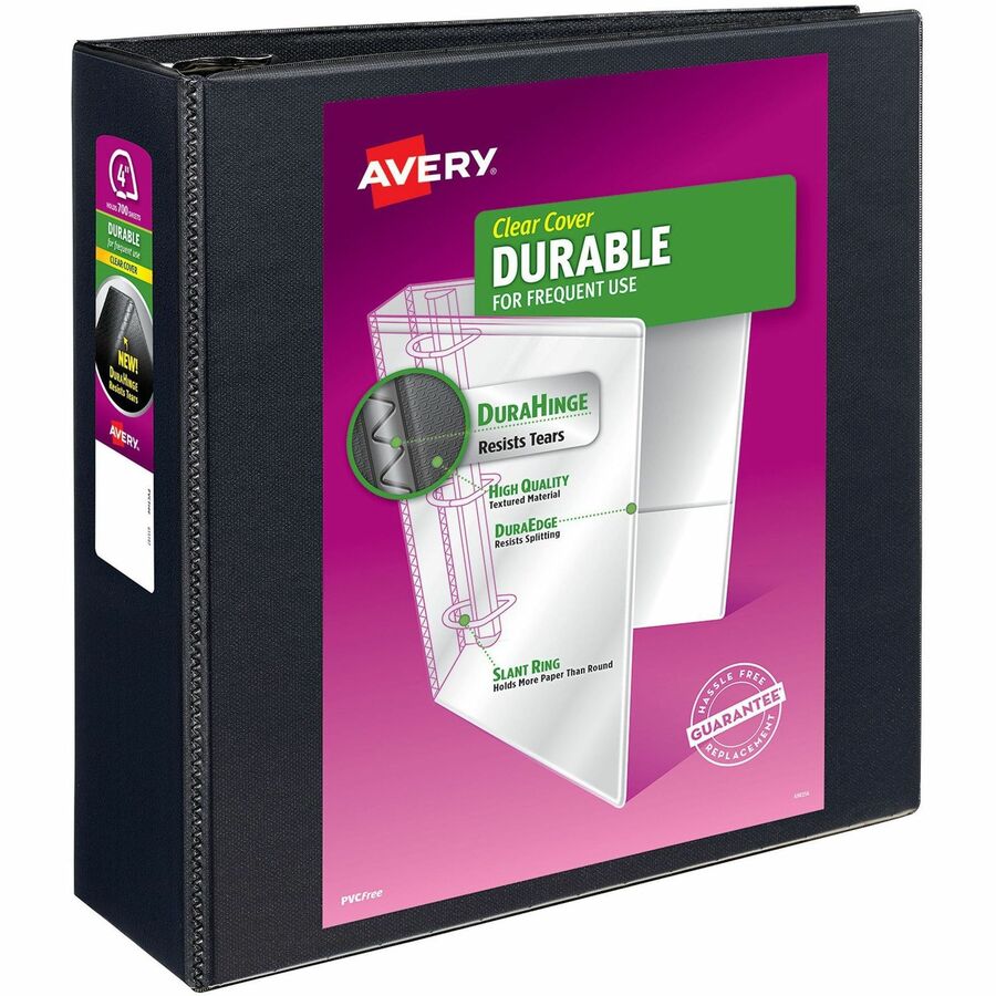 Avery®, Durable View Binder - EZD Rings - 4" Binder Capacity - Letter - 8 1/2" x 11" Sheet Size - 780 Sheet Capacity - 3 Ring - Fastener: D-Ring - Pocket: 4, Internal - Poly - Black - Easy Insert Spine, Exposed Rivet, Gap-free Ring, Stacked Pocket...