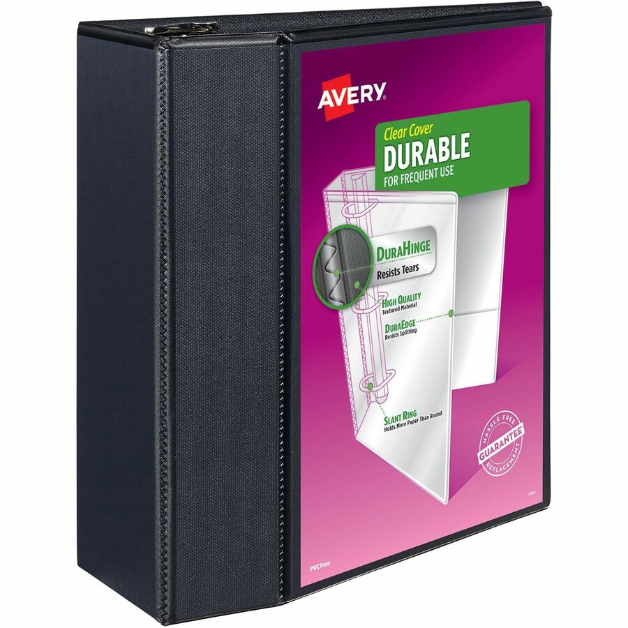 Avery®, Durable View Binder - EZD Rings - 5" Binder Capacity - Letter - 8 1/2" x 11" Sheet Size - 1050 Sheet Capacity - 3 Ring - Fastener: D-Ring - Pocket: 4, Internal - Poly - Black - Easy Insert Spine, Exposed Rivet, Gap-free Ring, Stacked Pocket...