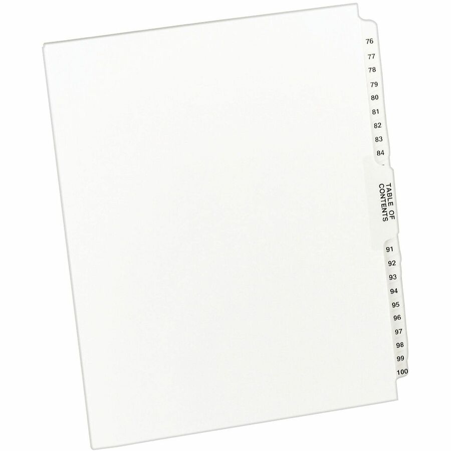 Avery®, Premium Collated Legal Exhibit Dividers with Table of Contents Tab - Avery Style - 26 x Divider(s) - Printed Tab(s) - Digit - 76-100 - 26 Tab(s)/Set - 8.5" Divider Width x 11" Divider Length - Letter - White Paper Divider - White Tab(s) - 20...