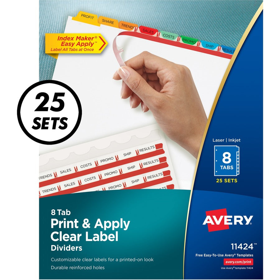 Avery®, Index Maker Index Divider - 200 x Divider(s) - 8 - 8 Tab(s)/Set - 8.5" Divider Width x 11" Divider Length - 3 Hole Punched - White Paper Divider - Multicolor Paper Tab(s) - 1 Box