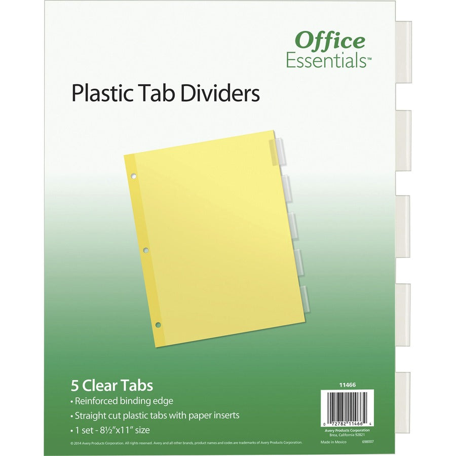Avery®, Office Essentials Insertable Dividers - 5 x Divider(s) - 5 - 5 Tab(s)/Set - 8.5" Divider Width x 11" Divider Length - 3 Hole Punched - Buff Paper Divider - Clear Plastic Tab(s) - 30% Recycled - 5 / Set
