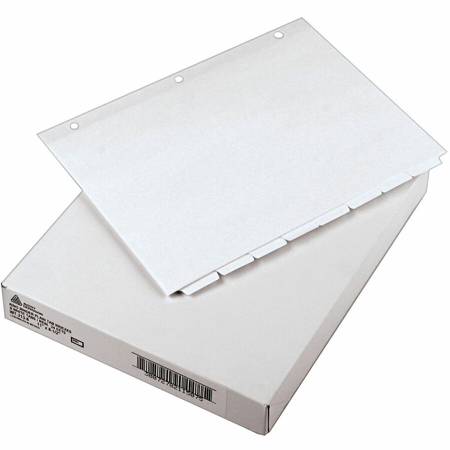 Avery®, Plain Tab Write-On Dividers - 8 x Divider(s) - 8 Tab(s)/Set - 8.5" Divider Width x 11" Divider Length - Letter - 3 Hole Punched - White Tab(s) - 0% - Reinforced, Non-laminated - 1 Box
