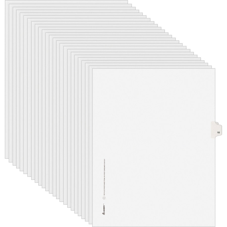 Avery®, Individual Legal Exhibit Dividers - Avery Style - Unpunched - 25 x Divider(s) - 25 Printed Tab(s) - Digit - 10 - 1 Tab(s)/Set - 8.5" Divider Width x 11" Divider Length - Letter - White Paper Divider - White Tab(s) - 20% - Reinforced Tab, Rip...