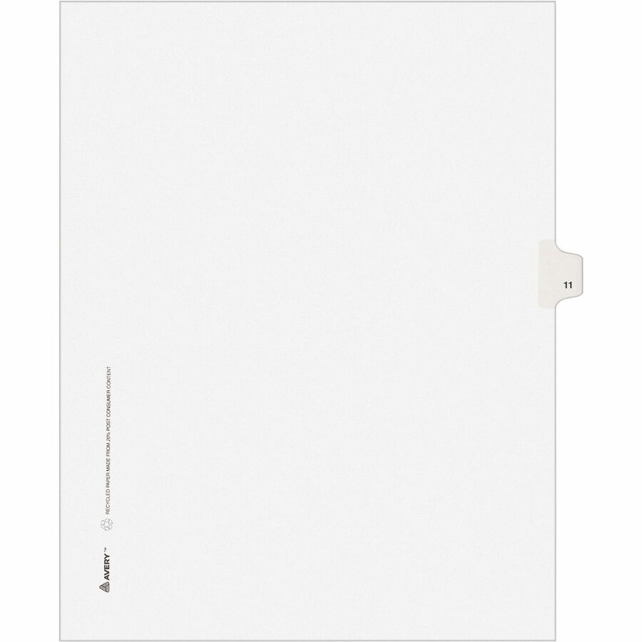 Avery®, Individual Legal Exhibit Dividers - Avery Style - Unpunched - 25 x Divider(s) - 25 Printed Tab(s) - Digit - 11 - 1 Tab(s)/Set - 8.5" Divider Width x 11" Divider Length - Letter - White Paper Divider - White Tab(s) - 20% - Reinforced Tab, Rip...