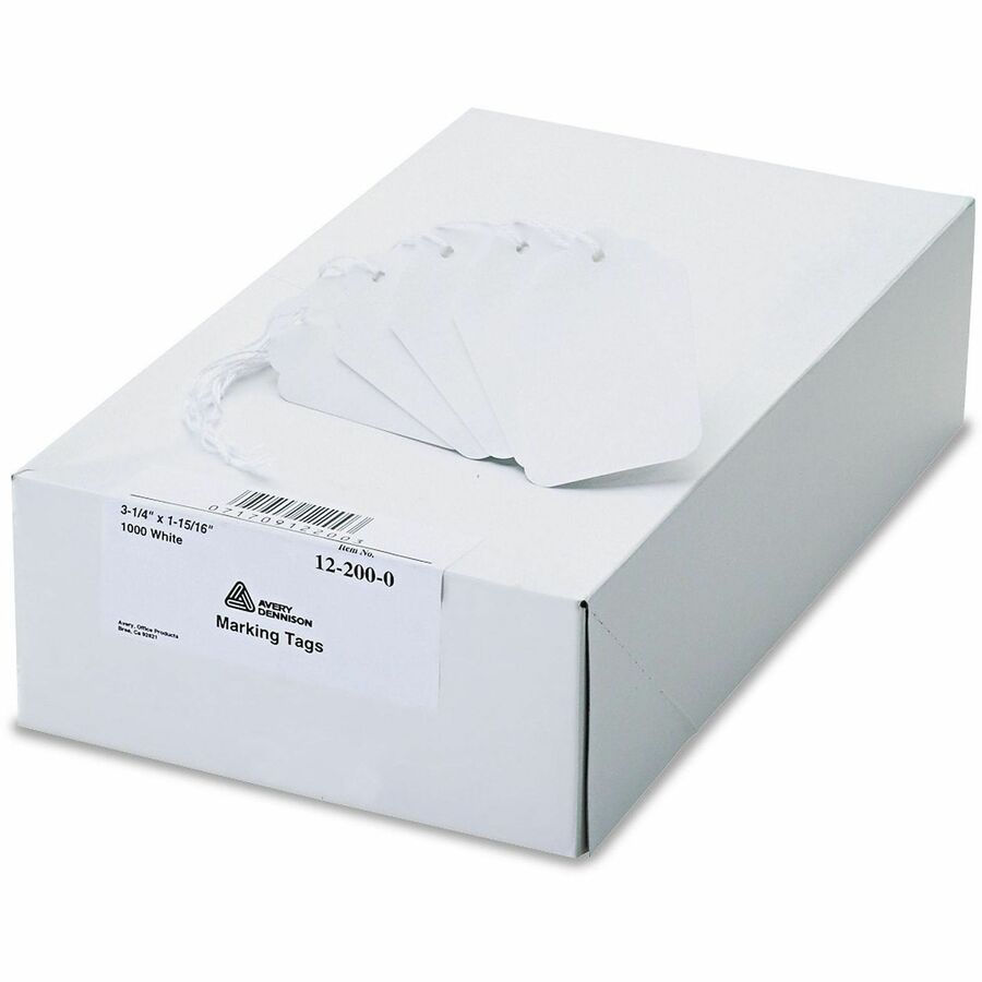 Avery®, Marking Tags, Strung, 3-1/4" x 1-15/16" , 1,000 Tags (12200) - 3.25" Length x 1.94" Width - Rectangular - Twine Fastener - Polyester, Cotton - White - 1000 / Box