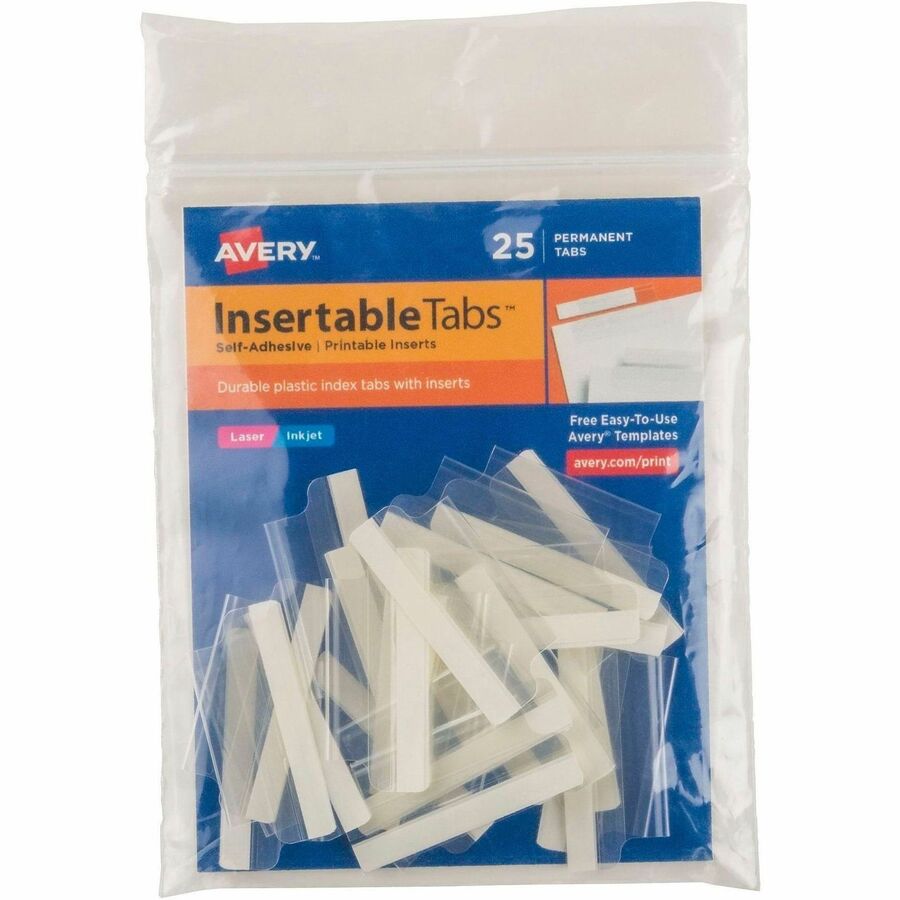Avery®, Index Tabs with Printable Inserts - Print-on Tab(s) - 1.50" Tab Height - Self-adhesive, Permanent - Clear Plastic Tab(s) - 1 Pack