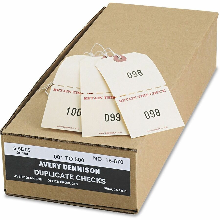 Avery®, Duplicate Auto Park Tags, Manila, Strung, 4-3/4" x 2-3/8" , 500 Tags (18670) - 4.75" Length x 2.38" Width - Rectangular - 1 to 500 Print Serial - Twine Fastener - Paper - Manila - 500 / Box