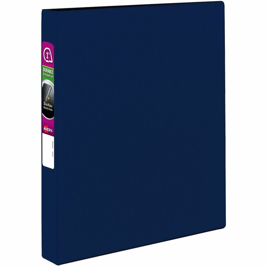 Avery®, Durable Binder - DuraHinge - 1" Binder Capacity - Letter - 8 1/2" x 11" Sheet Size - 220 Sheet Capacity - 3 Ring - Fastener: Slant D-Ring - Pocket: 2, Internal - Blue - Gap-free Ring, Stacked Pocket, Rivet - 1 Each