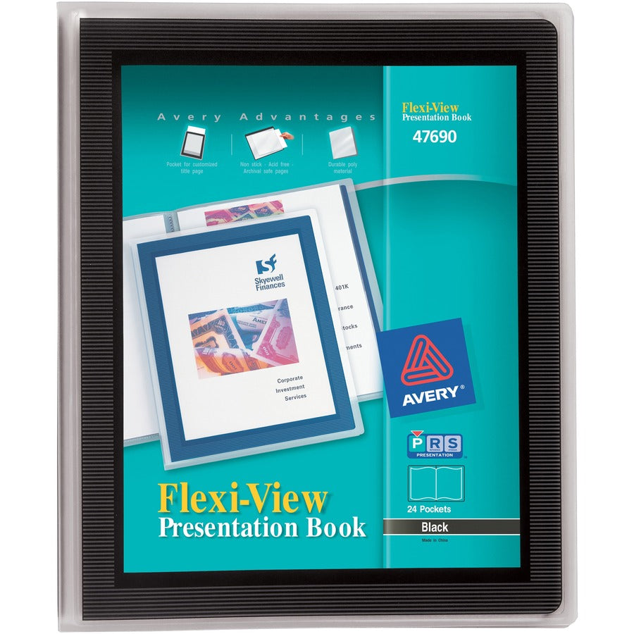 Avery®, Flexi-View Presentation Book - Letter - 8 1/2" x 11" Sheet Size - 48 Sheet Capacity - Pocket: Internal - Polypropylene - Non-stick, Spill-free, Preprinted, Lightweight - 1 Each