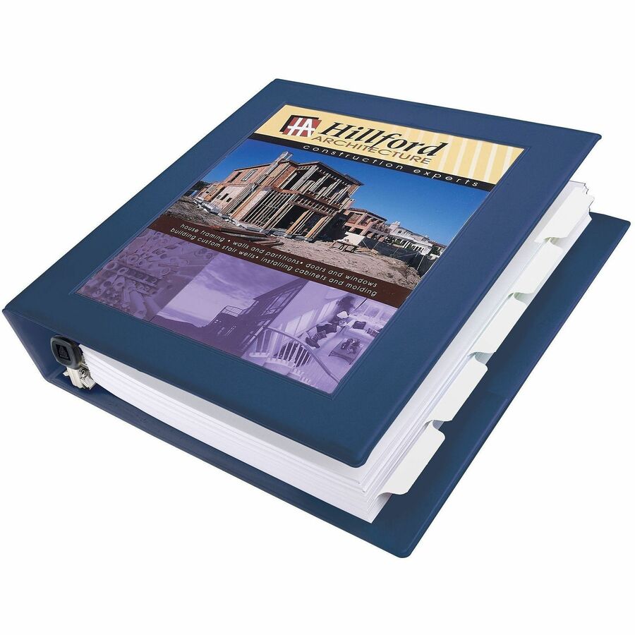 Avery®, Heavy-Duty Framed View 3-Ring Binder - 1 1/2" Binder Capacity - Letter - 8 1/2" x 11" Sheet Size - 400 Sheet Capacity - 400 x 1.50" Ring - Fastener: Ring - Pocket: 2, Internal - Vinyl - Navy Blue - Adhesive, Business Card Holder, Durable, He...