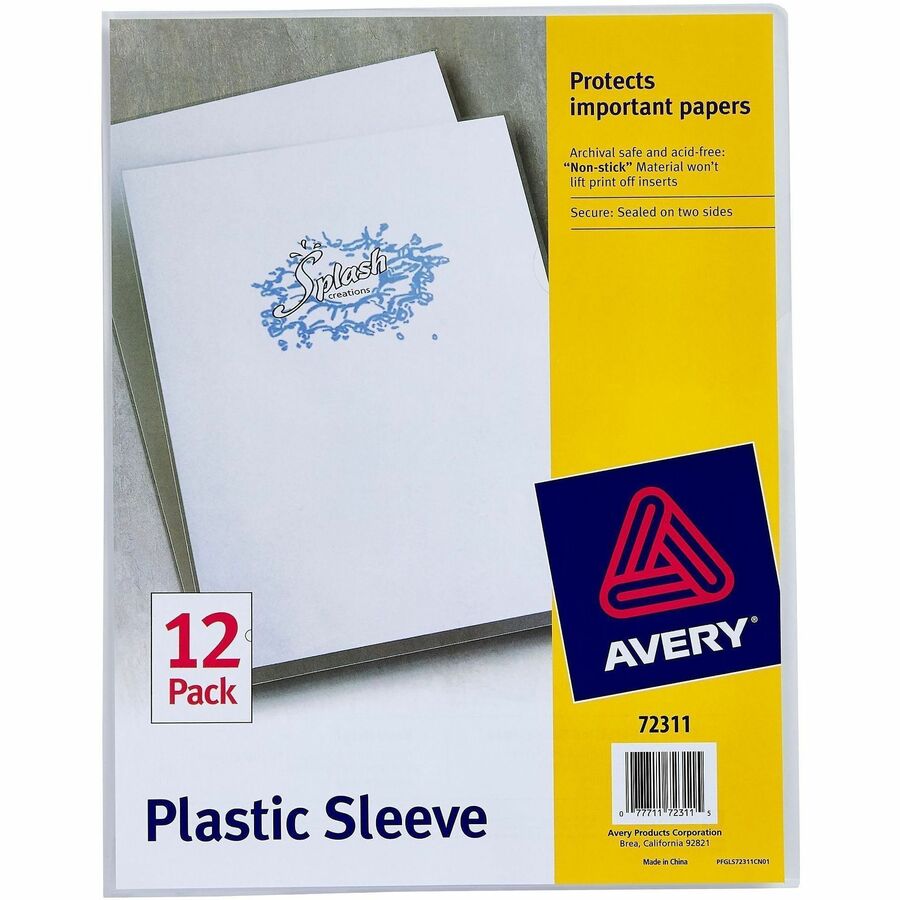Avery®, Letter File Sleeve - 8 1/2" x 11" - 100 Sheets Capacity - Polypropylene - Clear - Non-stick, Lightweight - 12 / Pack