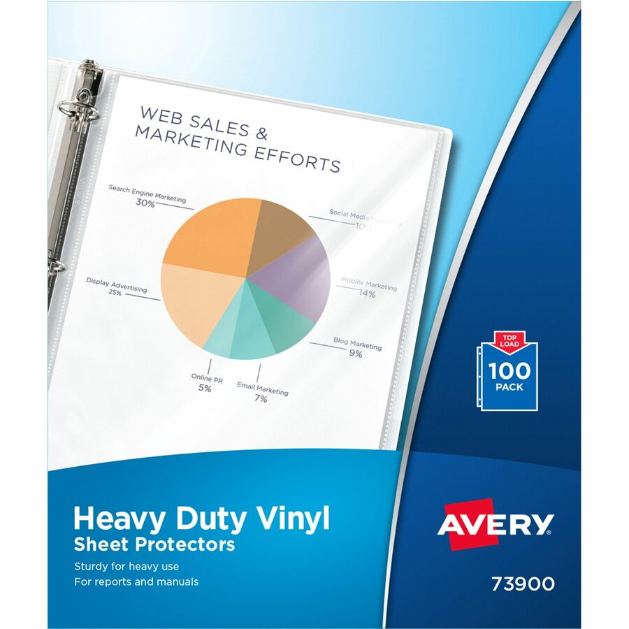 Avery®, Heavy-Duty Sheet Protectors - 100 x Sheet Capacity - For Letter 8 1/2" x 11" Sheet - Clear - Vinyl - 100 / Box