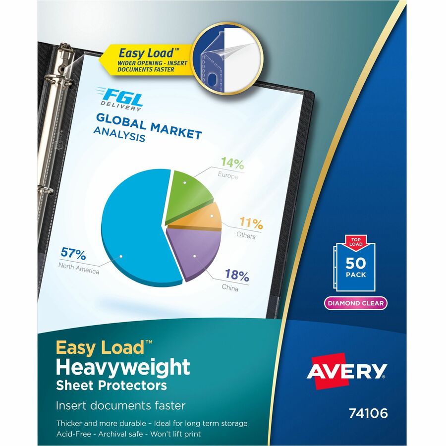 Avery®, Heavyweight Sheet Protectors - For Letter 8 1/2" x 11" Sheet - Ring Binder - Diamond Clear - Polypropylene - 50 / Box