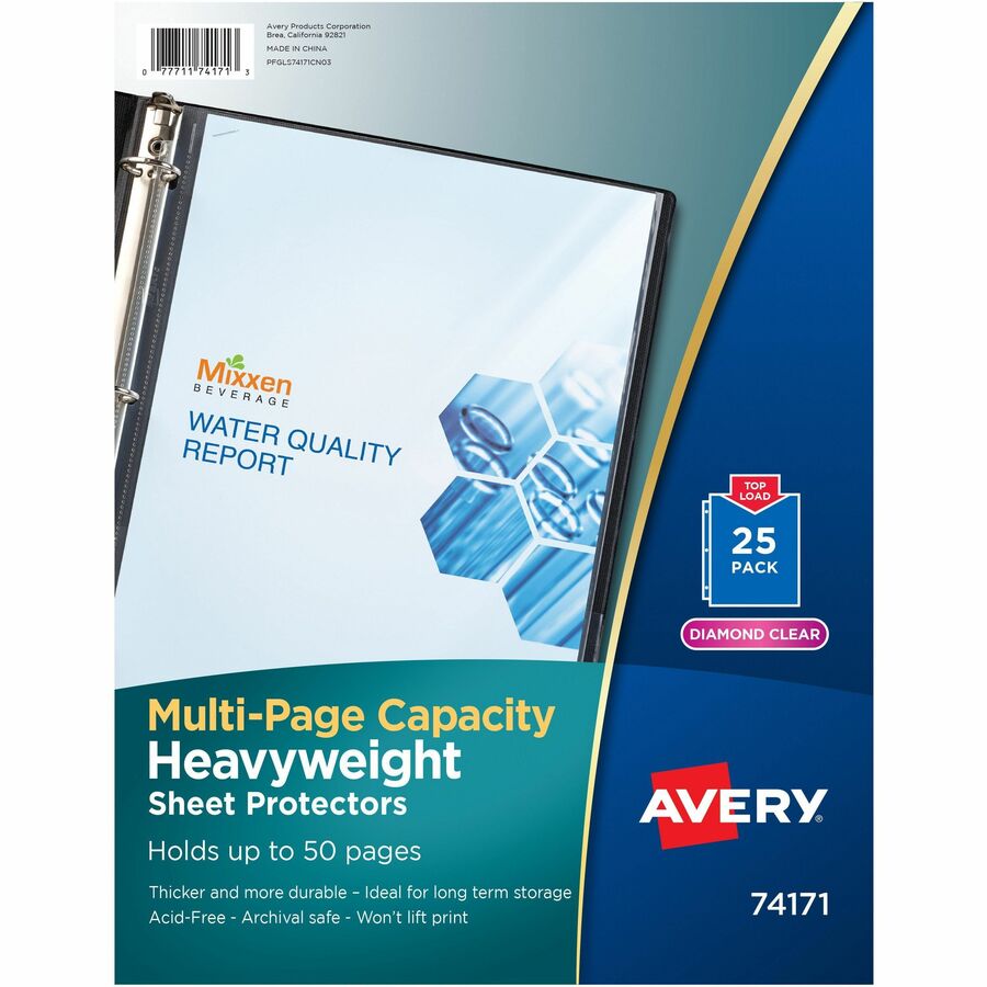 Avery®, Diamond Clear Multi-Page Capacity Sheet Protectors - 50 x Sheet Capacity - For Letter 8 1/2" x 11" Sheet - Clear - Polypropylene - 25 / Pack