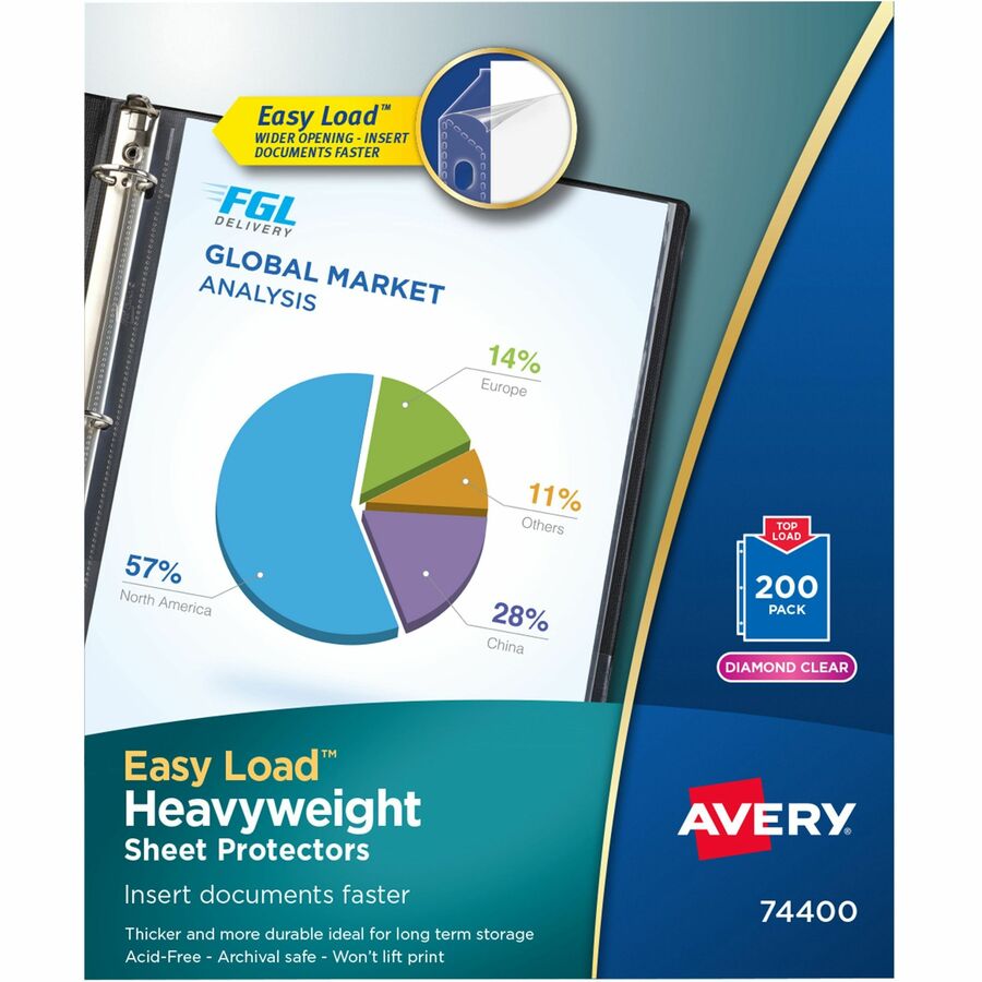Avery®, Heavyweight Sheet Protectors - For Letter 8 1/2" x 11" Sheet - Diamond Clear - Polypropylene - 200 / Box