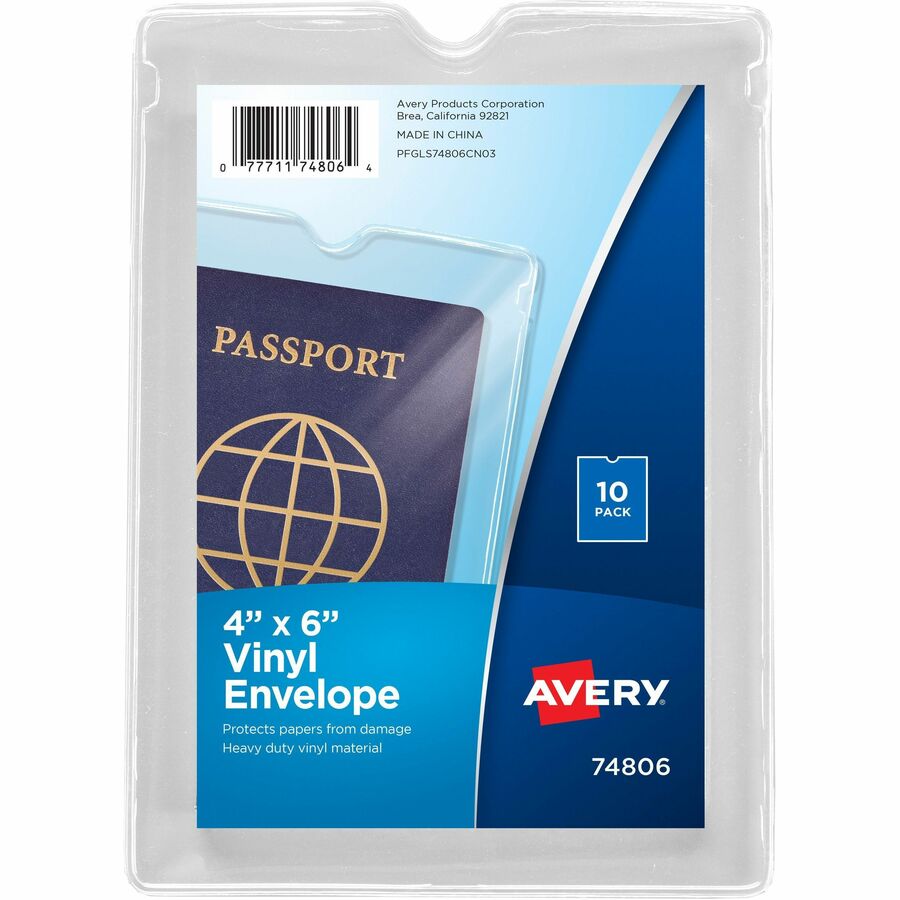 Avery®, Vinyl File Pocket - 4" x 6" - 30 Sheets Capacity - 1 Pocket - Vinyl - Transparent - 0% Recycled - 10 / Pack