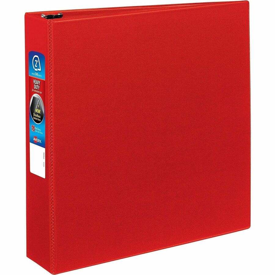 Avery®, Heavy-duty Binder - One-Touch Rings - DuraHinge - 2" Binder Capacity - Letter - 8 1/2" x 11" Sheet Size - 540 Sheet Capacity - 2" Ring - Fastener: Ring - Pocket: 4, Internal - Polypropylene - Red - Pocket, Heavy Duty, One Touch Ring, Long La...