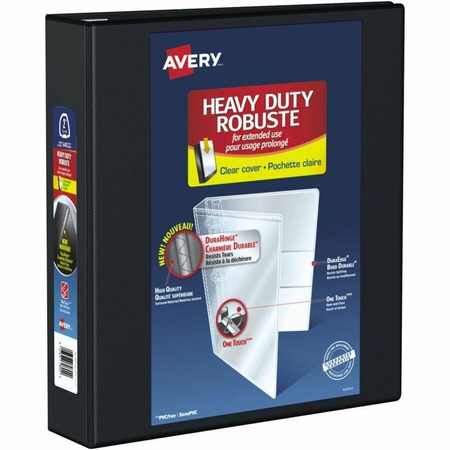 Avery Heavy Duty View Binder - 2" Binder Capacity - Letter - 8 1/2" x 11" Sheet Size - 540 Sheet Capacity - 540 x 2" Ring - Fastener: D-Ring - Pocket: 4, Internal - DuraHinge design - Polypropylene - Black - Heavy Duty, Label Holder, Long Lasting, Tear...
