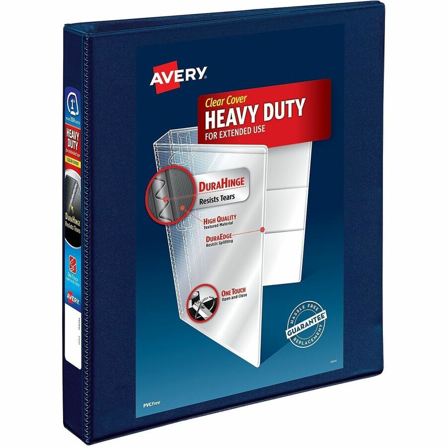 Avery®, Heavy-Duty View 3 Ring Binder - 1" Binder Capacity - Letter - 8 1/2" x 11" Sheet Size - 275 Sheet Capacity - 275 x 1" Ring - Fastener: Ring - Pocket: 4, Internal - Polypropylene - Navy Blue - Adhesive, Clear Overlay, Heavy Duty, Locking Ring...