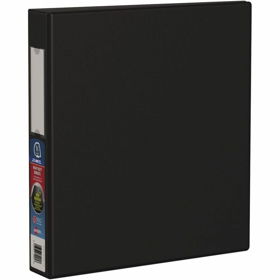 Avery Heavy Duty Binder - 1 1/2" Binder Capacity - Letter - 8 1/2" x 11" Sheet Size - 400 Sheet Capacity - 1.50" Ring - Fastener: D-Ring - Pocket: 4, Internal - Linen Pattern - Polypropylene - Black - Heavy Duty, Label Holder, Smooth, Long Lasting, Tea...