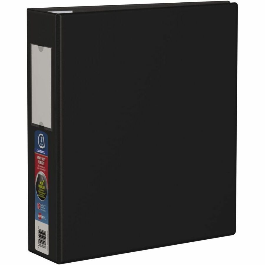 Avery Heavy Duty Binder - 3" Binder Capacity - Letter - 8 1/2" x 11" Sheet Size - 670 Sheet Capacity - 3 x 3" Ring - Fastener: D-Ring - Pocket: 4, Internal - Linen Pattern - Polypropylene - Black - Heavy Duty, Label Holder, Smooth, Long Lasting, Tear R...