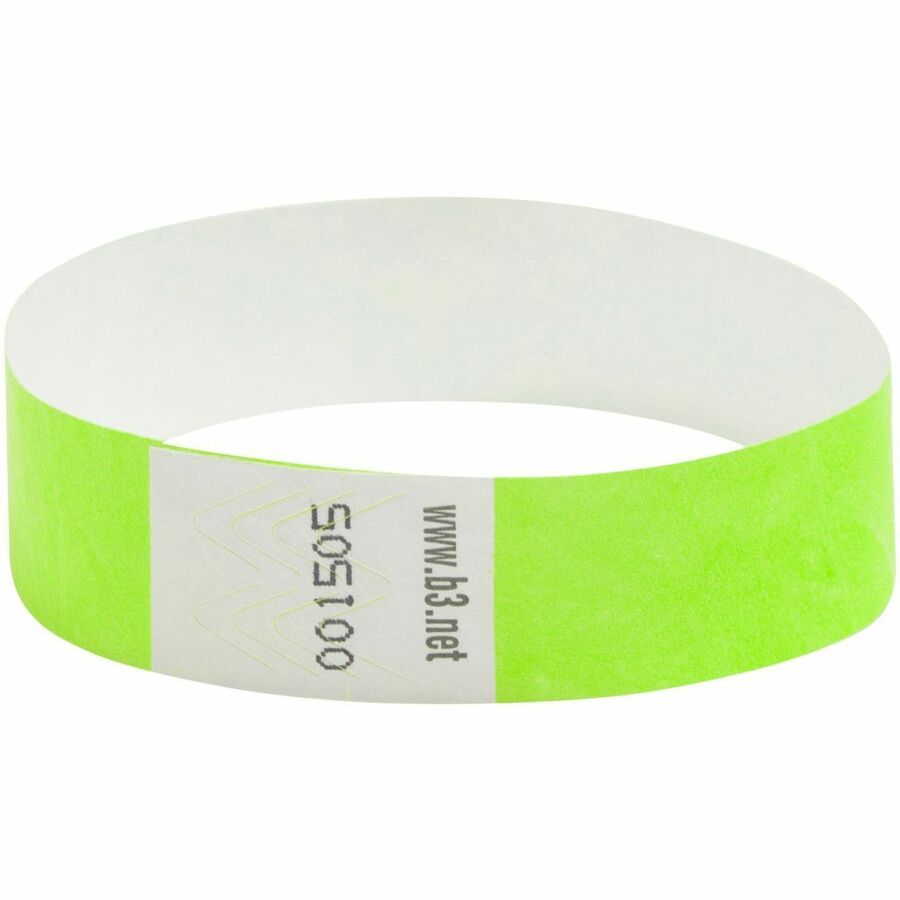 SICURIX Standard Dupont Tyvek Security Wristband - Standard - 0.7" Height x 10" Width - Neon Green - Tyvek - 100 / Pack