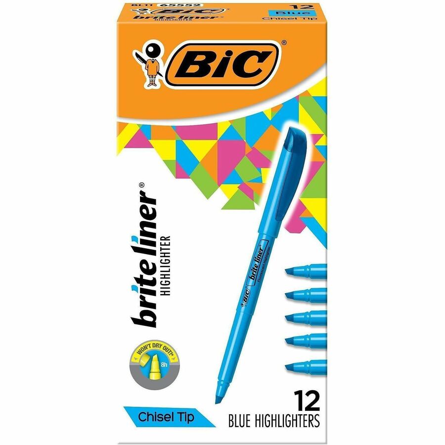 BIC Brite Liner Highlighters - Blue Ink - Water Based - 12 / Dozen