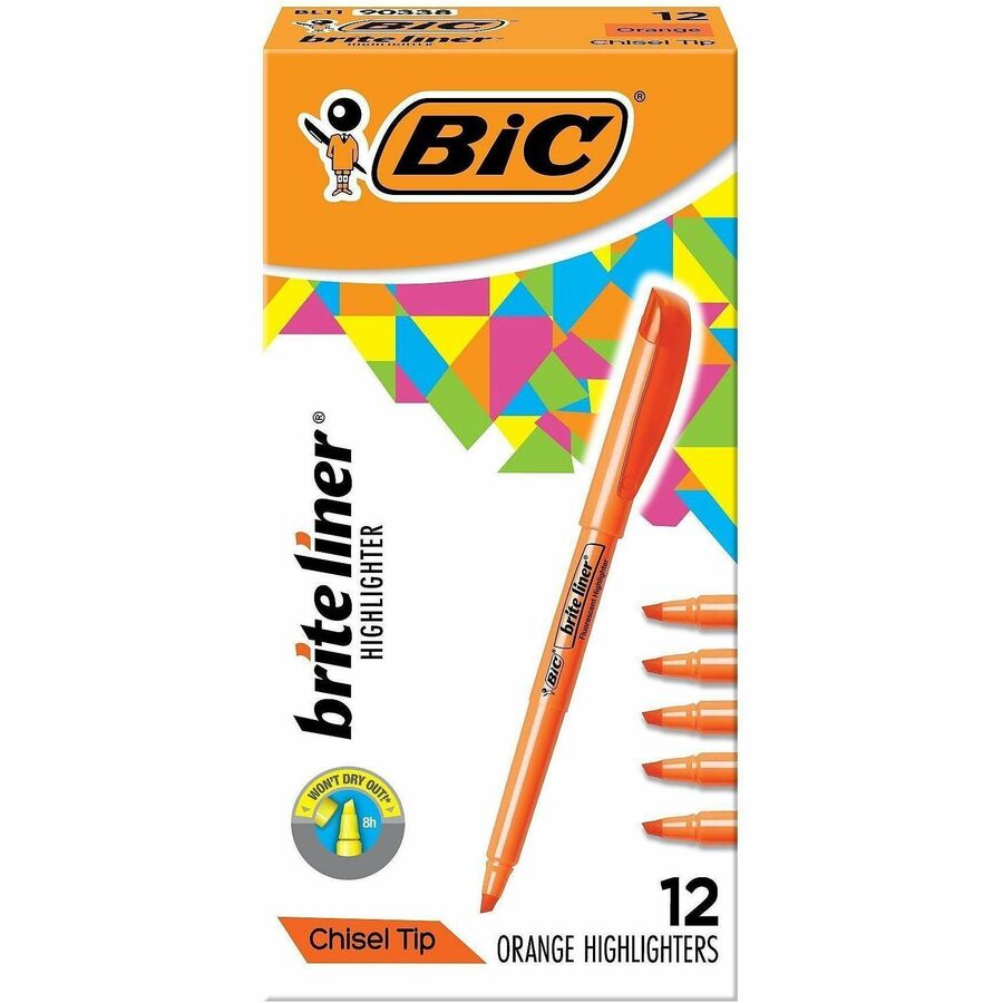 BIC Brite Liner Highlighters - Orange Ink - Water Based - 12 / Dozen