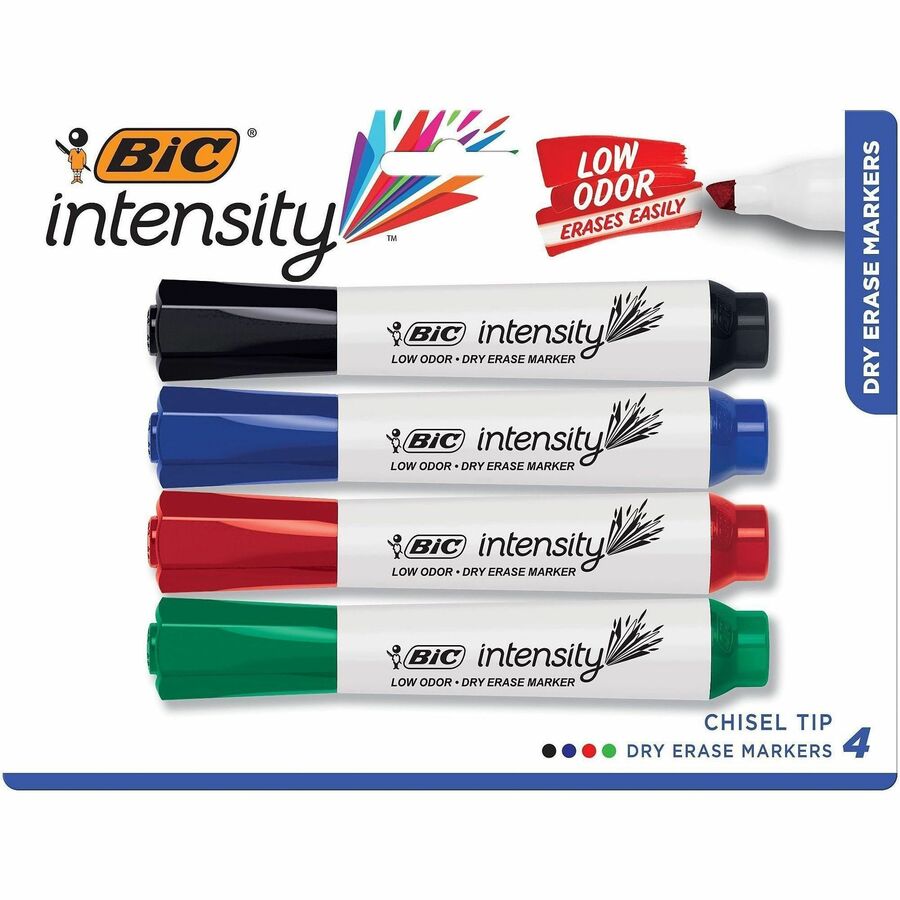 BIC Intensity Low Odor Dry Erase Marker, Tank, Assorted - Assorted Ink - 4 / Set