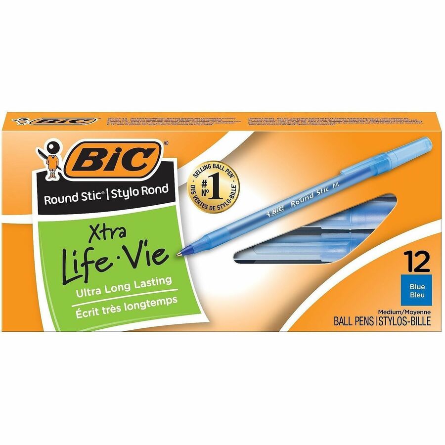 BIC Round Stic Ballpoint Pens - Blue Ink - Blue Barrel - 12 / Dozen