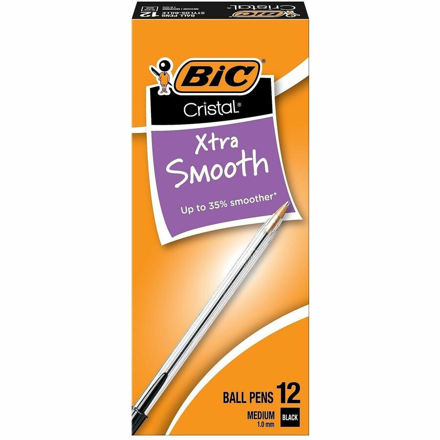 BIC Classic Cristal Ballpoint Pens - Black Ink - Clear Barrel - Metal Tip - 12 / Dozen