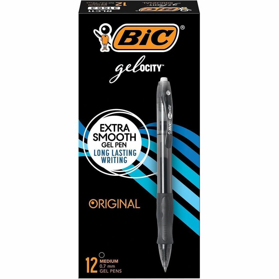 BIC Gel Retractable Pens - Refillable - Retractable - Black Ink - Gel-based - Translucent Barrel - 12 / Dozen