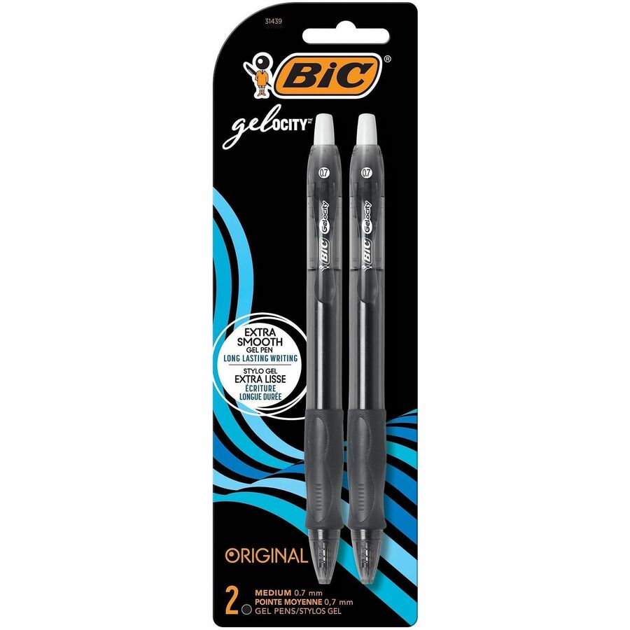 BIC Gel Retractable Pens - Refillable - Retractable - Black Ink - Gel-based - Translucent Barrel - 2 / Pack
