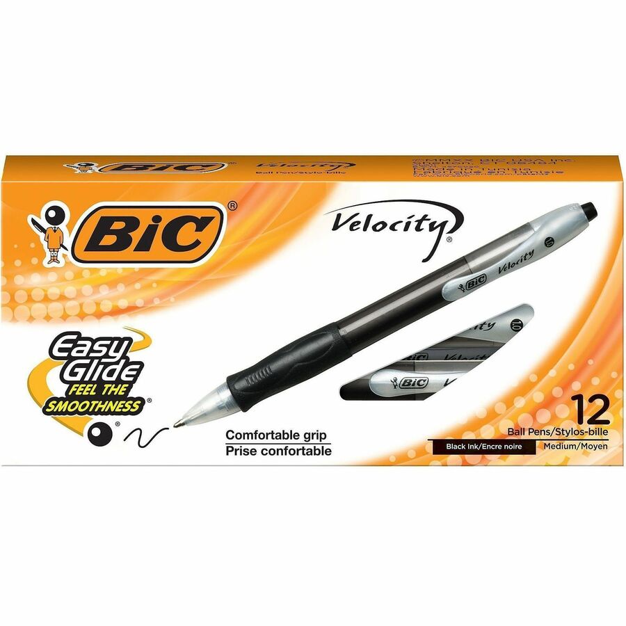 BIC Retractable Ballpoint Pens - Refillable - Retractable - Black Ink - Transparent Black Barrel - 12 / Dozen