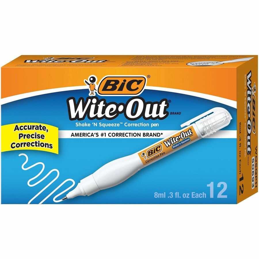 Wite-Out Shake 'n Squeeze Correction Pen - Pen Applicator - 8 mL - White - Fast-drying - 12 / Box