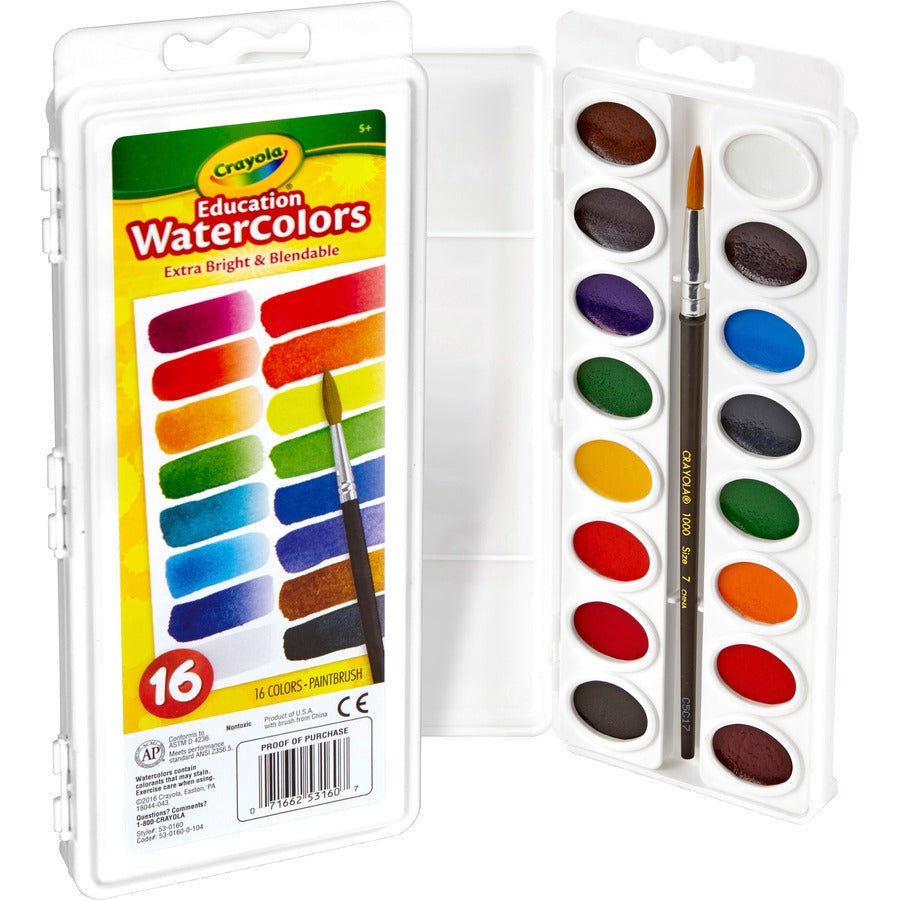 Crayola Oval Pan Cake Water Color - 16 Color(s) - Assorted - 6.80 oz - 1 Each