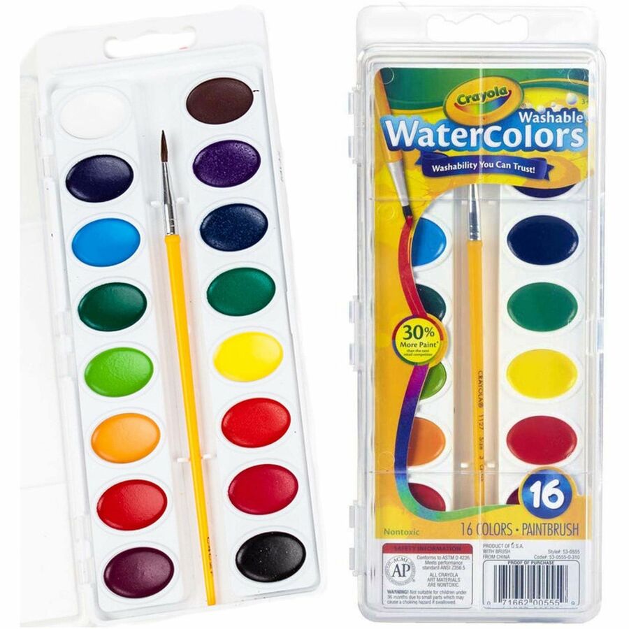 Crayola Washable Watercolor Set - 16 Color(s) - Assorted - 4.90 oz - Washable - 1 Set