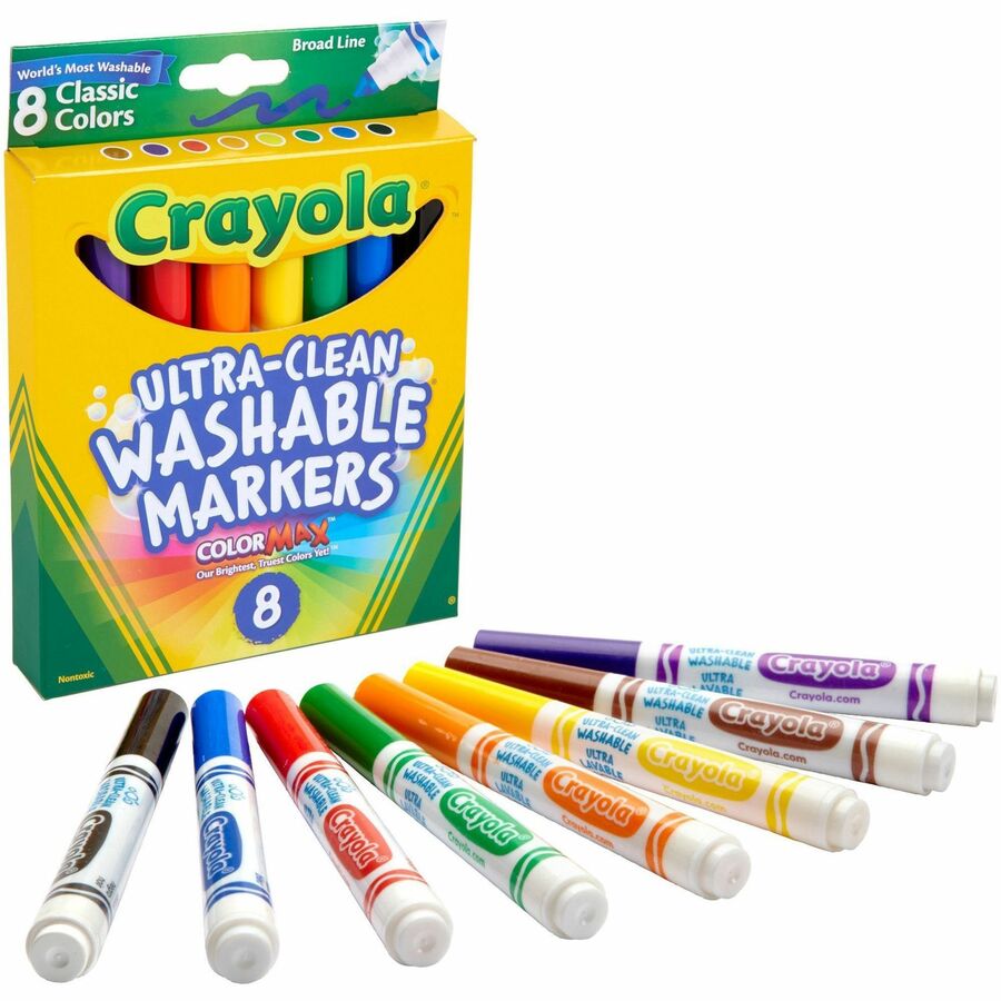 Crayola Classic Washable Marker Set - Washable - Red, Orange, Yellow, Green, Blue, Violet, Brown, Black Ink - Water Based - 8 / Set