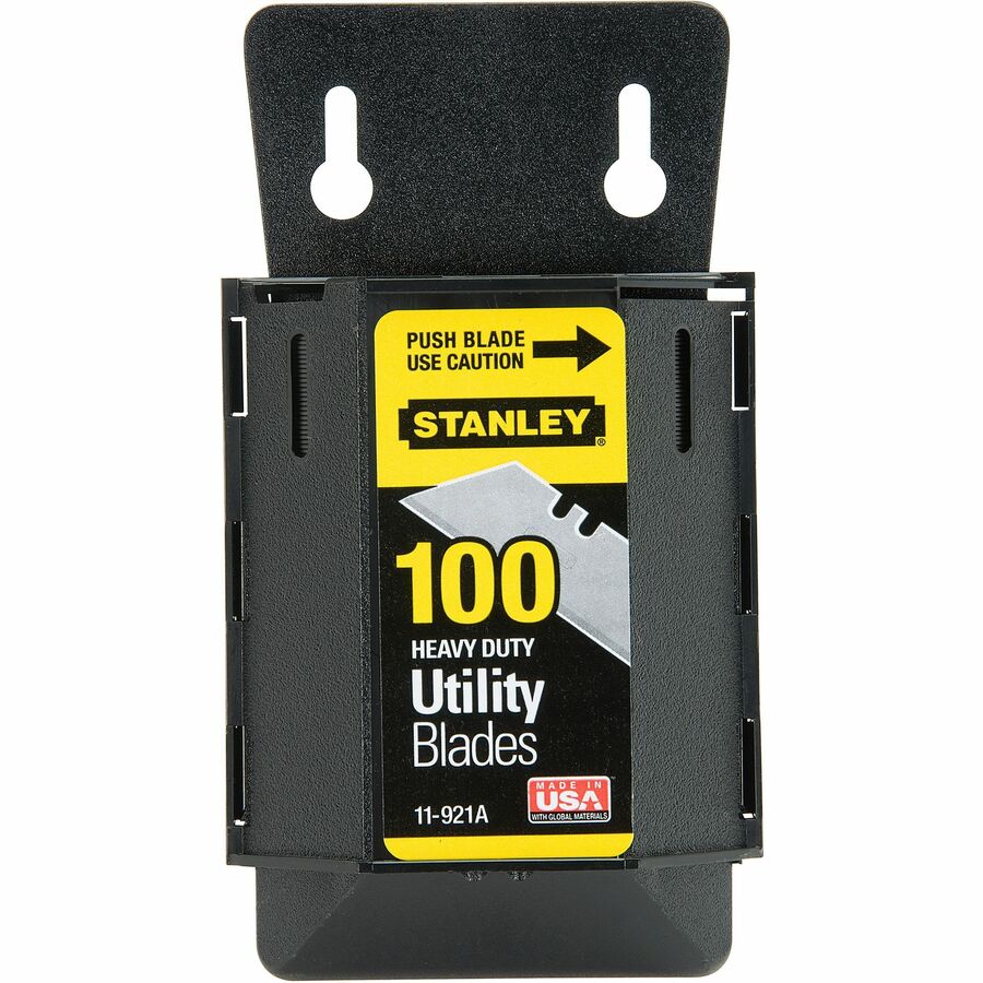 Stanley Heavy Duty Utility Blades Pack - 7.50" Length - Wall Mountable - Carbon Steel - Silver, Black - 100 / Pack