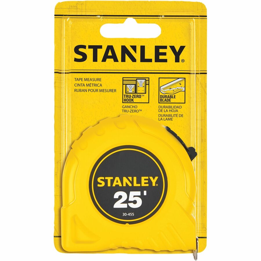 Stanley Tape Rule - 25 ft Length x 1" Width - 1/16 Graduations - Imperial Measuring System - Plastic - Yellow - 1 Each