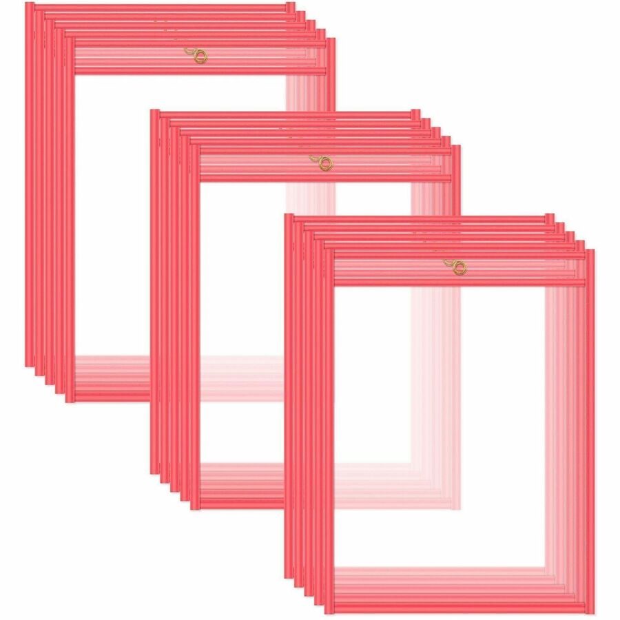 C-Line Neon Colored Stitched Shop Ticket Holders - Support 9" x 12" Media - Vinyl - Clear, Neon Red - Sturdy - 15 / Box