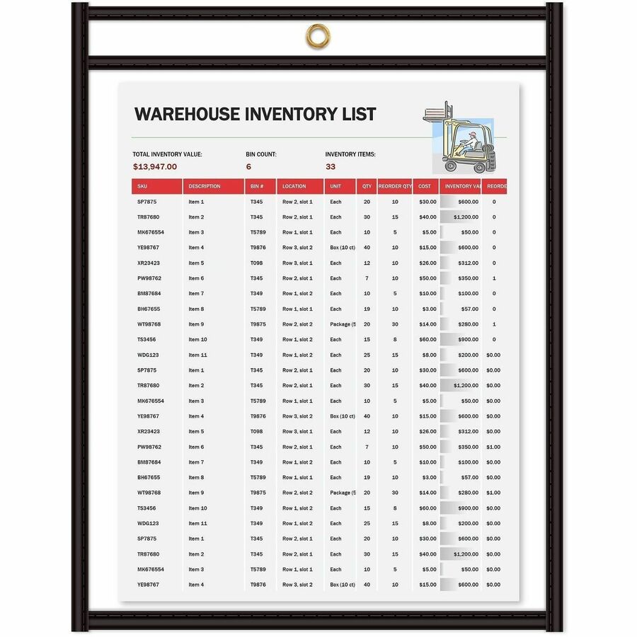 C-Line Stitched Vinyl Shop Ticket Holders - Support 11" x 14" Media - Vinyl - Black, Clear - Sturdy - 25 / Box