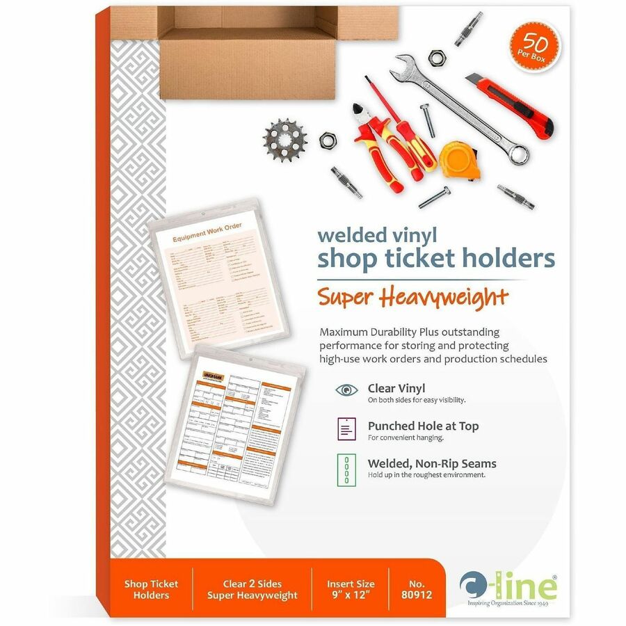 C-Line Vinyl File Pocket - 9" x 12" - Vinyl - Clear - Punched - 50 / Box