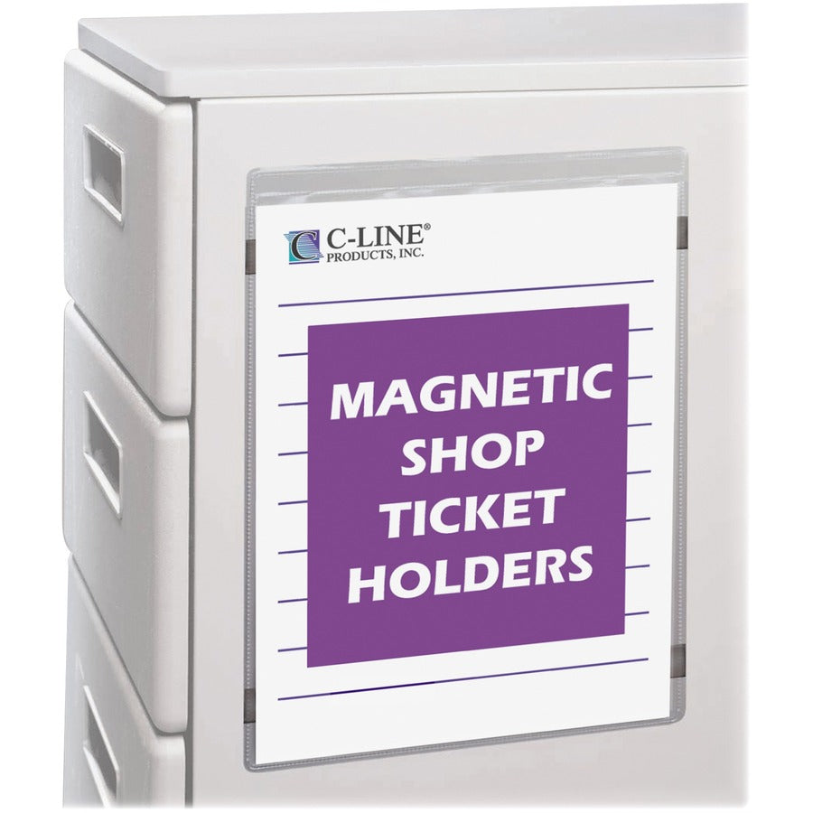 C-Line Magnetic Shop Ticket Holders - Support 9" x 12" Media - Vinyl - Clear - Durable - 15 / Box