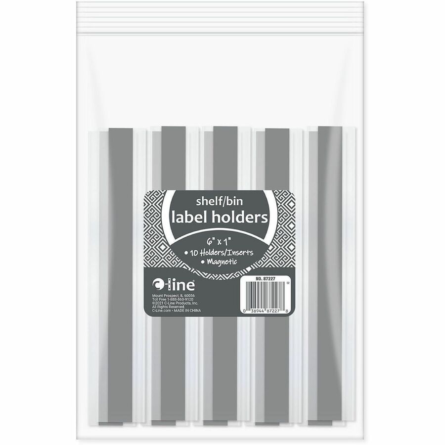 C-Line Magnetic Shelf/Bin Label Holders - 1" Width x 6" Length - Plastic - Clear - 10 / Pack
