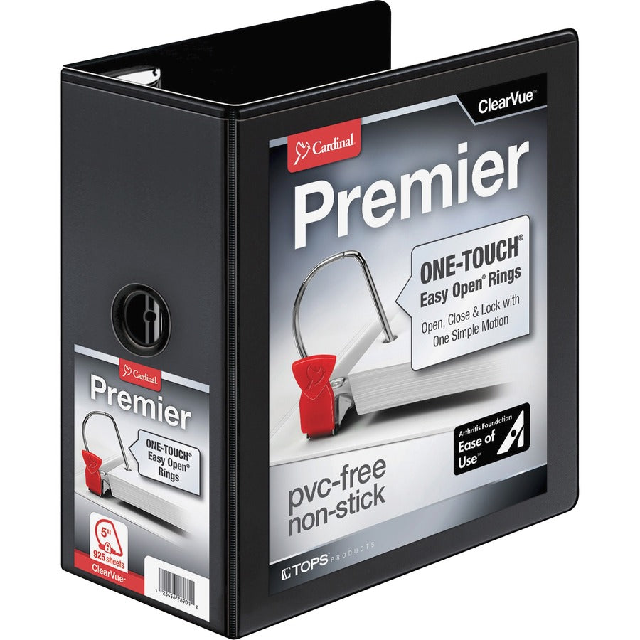 Cardinal®, Premier ONE-TOUCH®, Easy Open®, Locking Slant-D®, Rings Binder - 5" Binder Capacity - Letter - 8 1/2" x 11" Sheet Size - 1050 Sheet Capacity - 5 19/64" Spine Width - 3 Ring - Fastener: D-Ring - Pocket: 4, Inside Front & Back - Po...