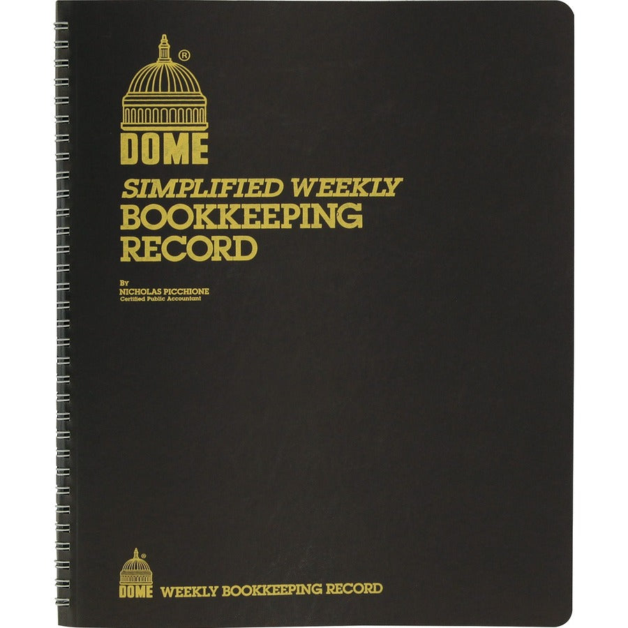 Dome Bookkeeping Record Book - 128 Sheet(s) - Wire Bound - 8.75" x 11.25" Sheet Size - Brown Cover - 1 Each