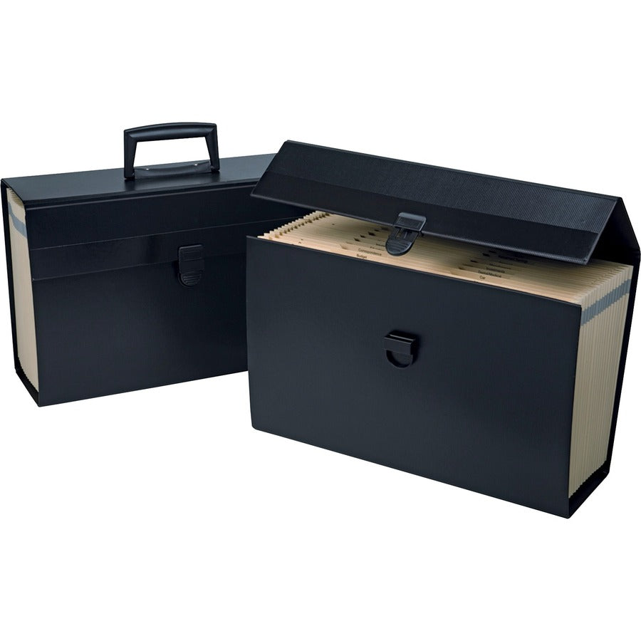 Pendaflex Portafile Legal, Letter Expanding File - 8 1/2" x 11" , 8 1/2" x 14" - 19 Pocket - Assorted Tab Position - Paper - Black - Embossed, Handle, Flap Closure, Textured, Preprinted, Reinforced Gusset, Sturdy, Clasp Closure - 1 Each