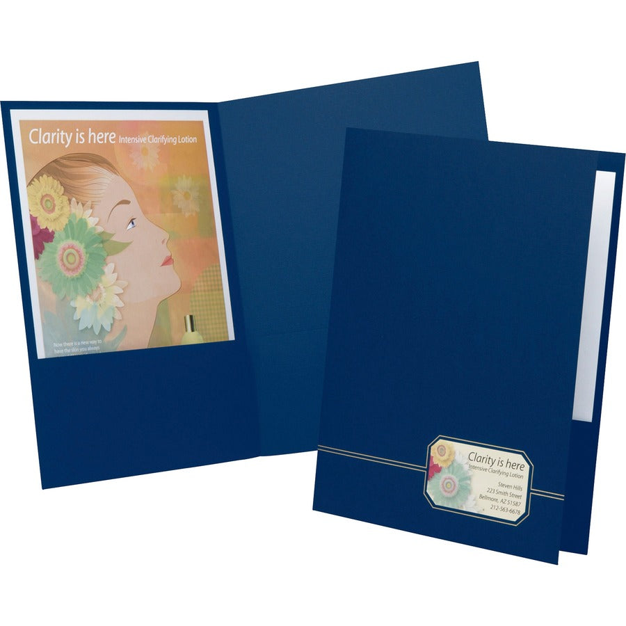 Oxford Executive Letter Pocket Folder - 1/2" Folder Capacity - 8 1/2" x 11" - 80 Sheets Capacity - 2 Front Pocket - Linen - Blue, Gold - Die-cut - 30% Recycled - 4 / Pack